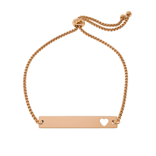 Engravable Heart Cutout Bar Bracelet — Adjustable Gold or Rose